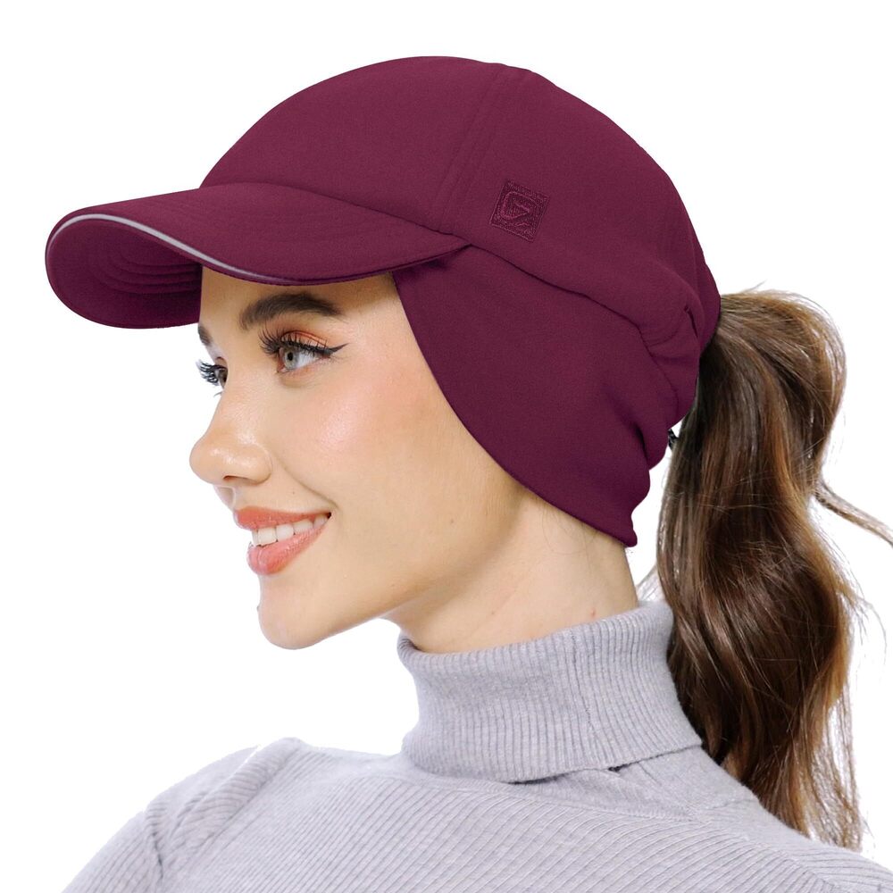 6445 Fleece Ponytail Hat with Ear Warmer and Flip Down Earflap Skull Cap